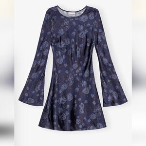 Ganni Long Sleeve Satin Navy Floral Dress